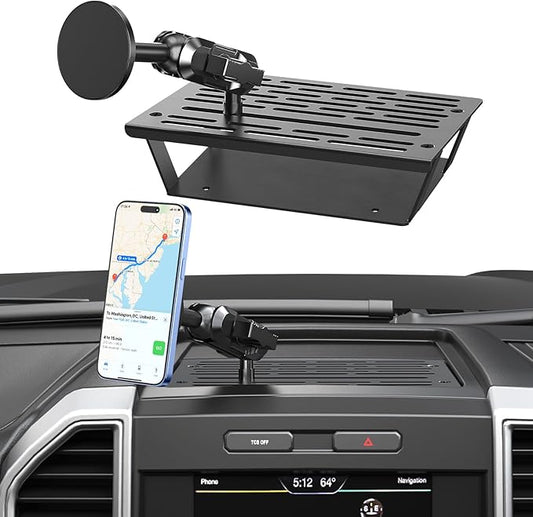Surfcabin No Punching Required Dash Phone Holder, Compatible with 2015-2020 F150 2017-2022 F250 F350, Metal Cellphone Mounting Bracket Stand for Most CellPhones (Magnetic Type)