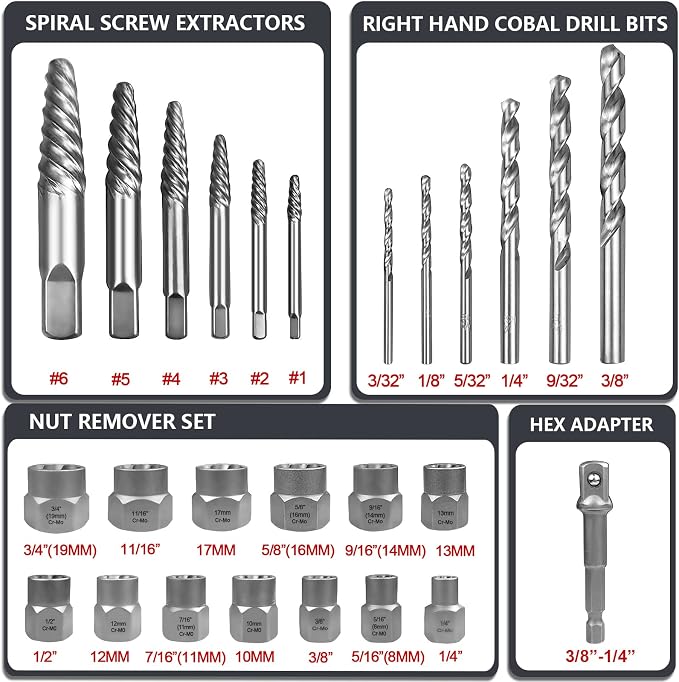 32-Piece Allen Socket Set and 26-Piece Screw Extractor Set