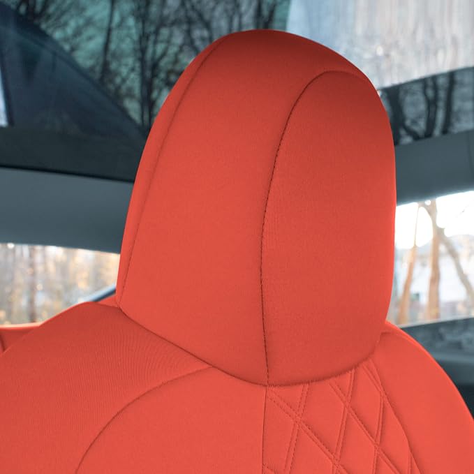 FH Group Custom Fit Car Seat Covers Specifically Made for 2020-2025 Tesla Model Y Ultraflex Neoprene Water Resistant Automotive Seat Covers - Full Set Solid Red