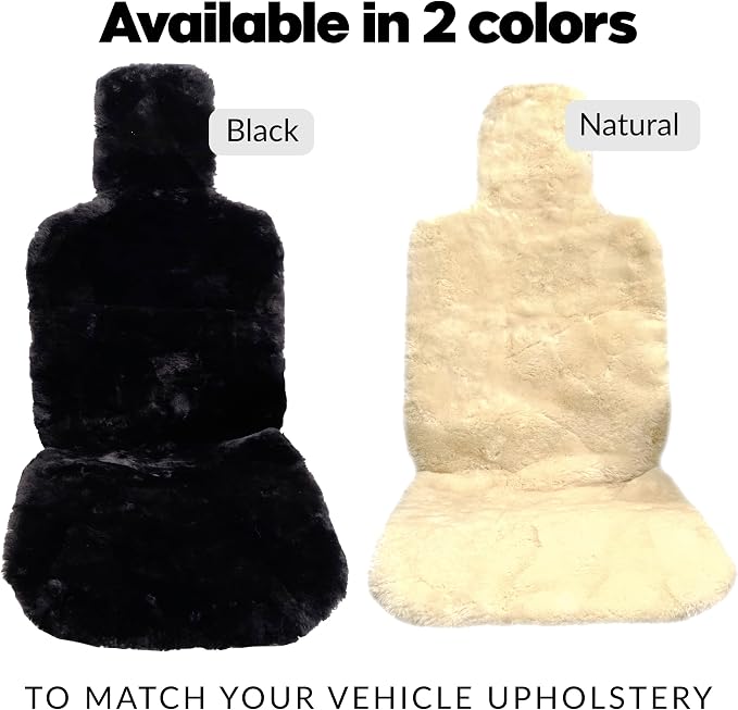 Natural Sheepskin Car Seat Covers for Women and Men | 100% Genuine Sheepskin Fur Seat Covers for Cars, Jeeps, SUVs with Elastic Straps and Non-Slip Suede Backing, 56 x 23”, 1 Pc (Black)