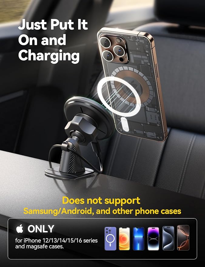 JOYROOM for Qi2 MagSafe Car Mount Charger, Qi2-Certified MagSafe Car Charger for Air Vent/Dashboard, Magnetic Wireless Car Holder Fit for iPhone 16 Pro Max Plus 15 14 13 12