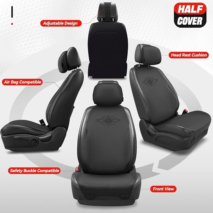 Auto Dynasty Car Seat Covers Front Set, Anti-Slip Automotive Interior Covers, Breathable and Comfort Car Seat Protectors, Airbag Compatible, Universal Fit Most Vehicles, Black (Protex Plus Series)