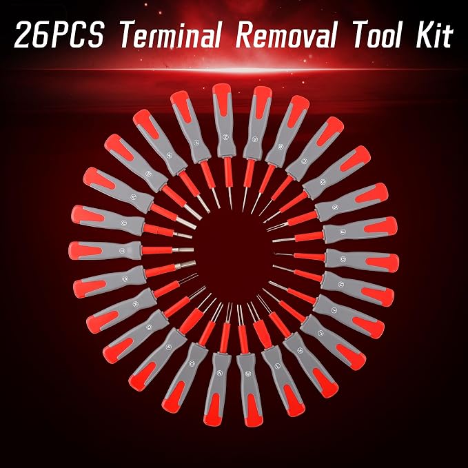 26PCS Universal Terminal Removal Tool Kit, Connector Pin Removal Tool for Replace Universal Automotive Vehicle Wire Harness Pin Connector Release