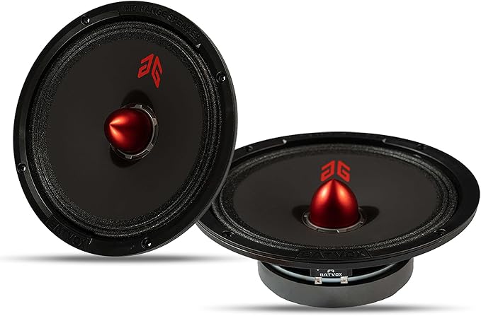 MX80E1 Loudspeaker 8 Inch Midrange 560 Watts 6 Ohms Red Bullet, Premium Quality Audio Door Speakers for Car or Truck Stereo Sound System, Black (2 Speakers)