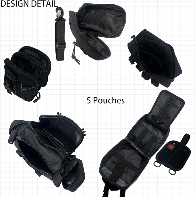 6 Pack Tactical Molle Automotive Seat Back Organizer Tactical Vehicle Panel Organizer with 5 Detachable Molle Pouch for Car Truck Ford Jeep Vehicle,US Flag Patch For Man (5 Pouches)