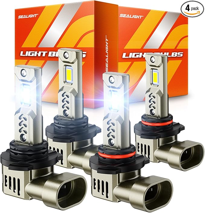 SEALIGHT 9005/HB3 9006/HB4 LED Bulbs Combo, 1000% Super Bright, 1:1 Mini Size, 10-Year Extended Lifespan with Cooling Fan, 6500K White Canbus Ready, Plug-N-Play, Pack of 4