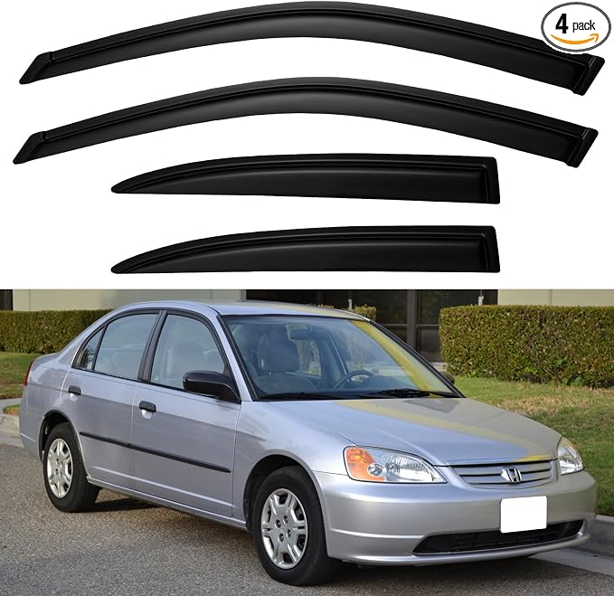 Window Visors Rain Guards for Honda Civic 2001 2002 2003 2004 2005, Out-Channel Window Vent Wind Deflectors Visors Shades for 01-05 Civic 4-Door Sedan