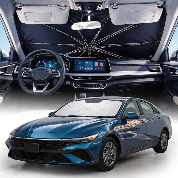 Weektic Custom Windshield Sun Shade Umbrella for Hyundai Elantra 2021-2026, [Double Thickened Ice Crystal Coating] Sun & Heat Protection, Keep Vehicle Cool & Protect Interior