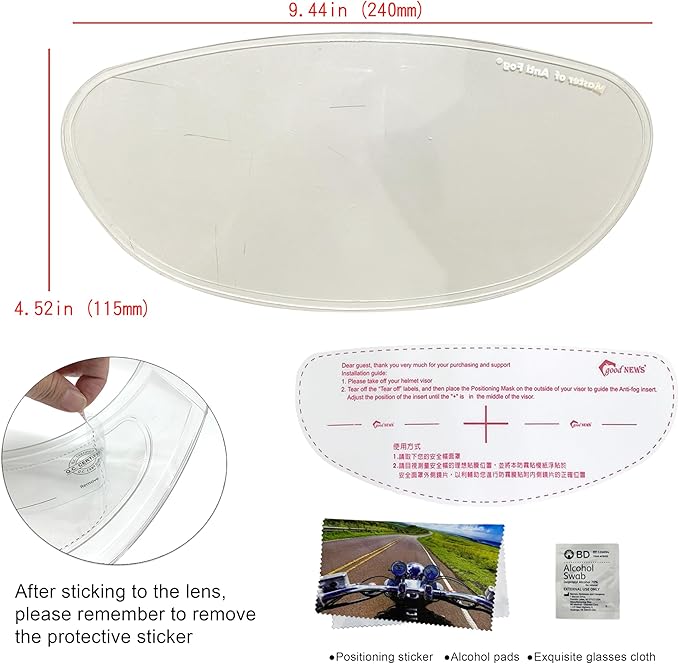XII WY Universal Motorcycle 3/4 open face Helmet Shield Anti Fog Film,Clear Visor Lens Insert Fog Resistant Waterproof Sticker