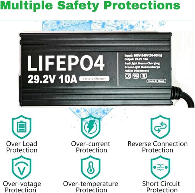 24V 10A Lithium Battery Charger 29.2V LiFePO4 Battery Smart Charger with Anderson Connector LED Indicator Special for Lithium 24V LiFePO4 Deep Cycle Rechargeable 30AH-150AH Batteries Charger