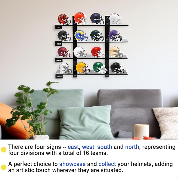 Colingmill Mini Football Helmet Display Racks Wall Mount Pocket Helmet Storage Acrylic Black Baseball Stand Display Rack Ideal Gift for Sports Enthusiast, 11.81 x 9.84 x 3.15 Inches