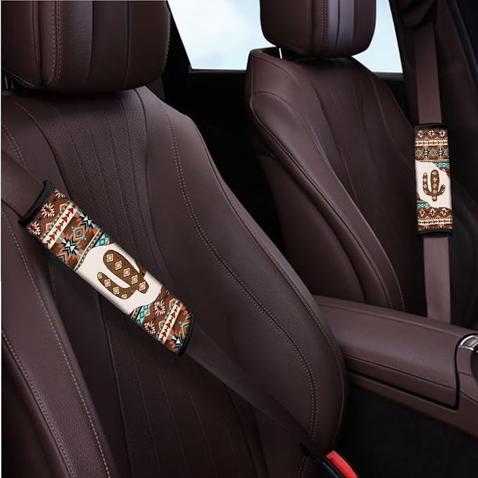BIGCARJOB Aztec Cactus Print Car Seat Covers Full Set 12 Pcs Southwest Tribal Car Accessories for Women Auto Interior Seat Protector for Front Back,Armrest Pads,Steering Wheel Protector