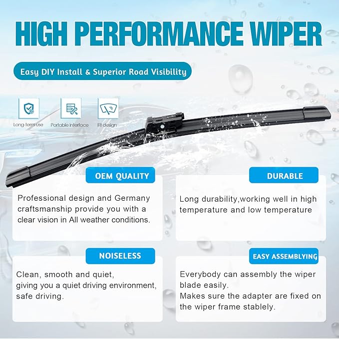 OEM Windshield Wiper Blades Replacement for VW Wolkswagen Atlas 2018 2019 2020 2021 2022 2023 2024 2025, All Weather Original Factory Quality Front & Rear Wipers Set 26"+22"+12" (Pack of 3)
