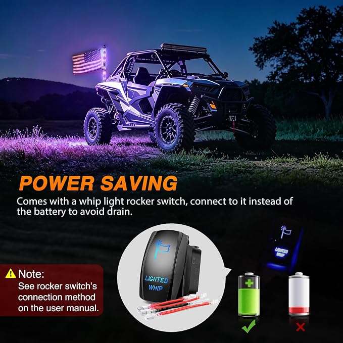 Nilight LED Whip Light 1PC 2FT Spiral RGB Antenna Whips with Spring Base, App/Remote Control DIY Chasing Patterns Brake & Reverse Lights for Side by Side ATV UTV RZR Can-Am Buggy Jeep
