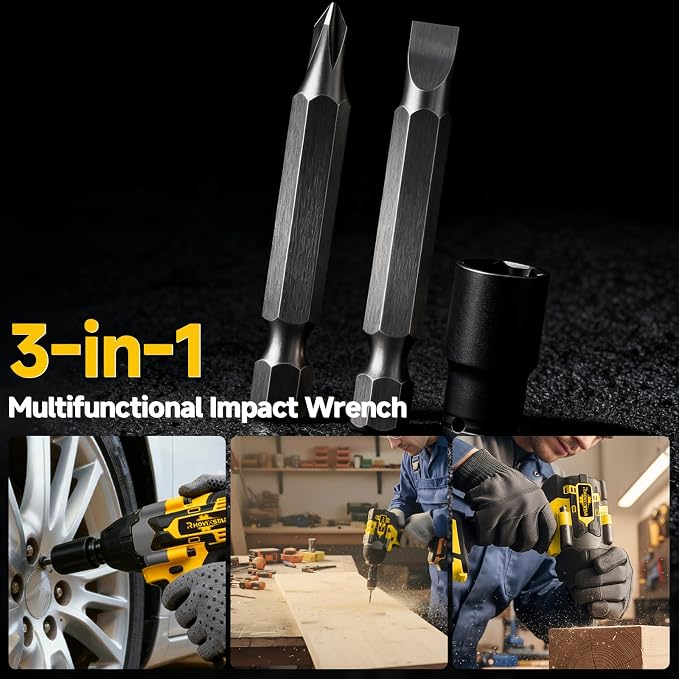 Rhovixster 1/2 Impact Gun Cordless - Impact Wrench Set, 1/2 Torque Impact, Brushless Motor High Torque Impact Guns with 2pcs 4Ah Battery & 1pcs Charger, 850N.M Torque