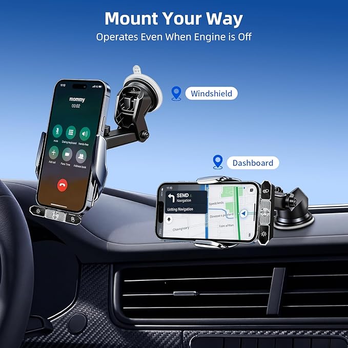 Car Phone Holder,Car Mount Charger,15W Wireless Charging & 10W Magnetic Charging(3 Connectors),Auto-Clamping Hands Free,Suction Cup Mount for Windshield,Mirror & Screen,Car Accessories & Gift