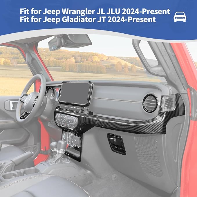 for Jeep JL Interior Trim Kit Carbon Fiber, Dashboard Accents Cover for Jeep Wrangler JL JLU Gladiator JT 2024 2025-Present ABS Interior Accessories 15pcs(Only for 2024+)