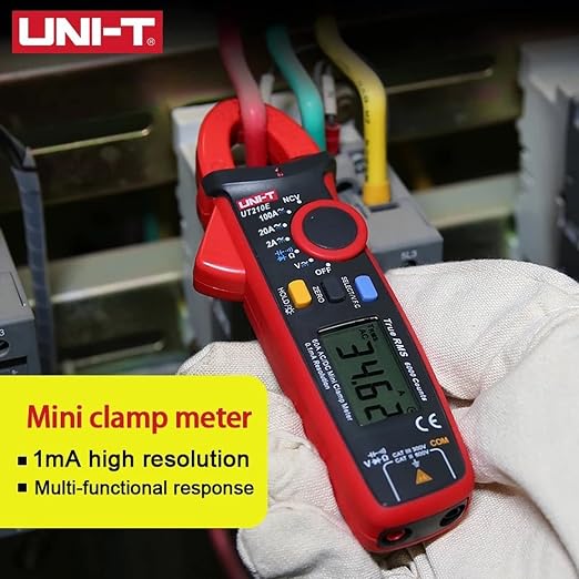 UNI-T UT210E Mini Digital Clamp Meter 100A AC DC Current Voltage True RMS Pliers Ammeter Resistance, Capacitance, Diode Tester Multimeter with Alligator Clip, Red&Black