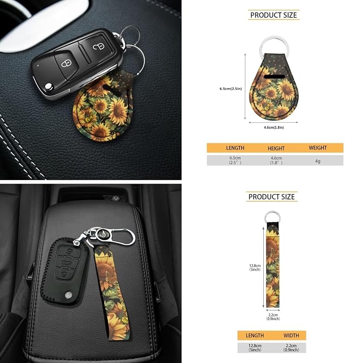 Sunflower Car Seat Covers Full Set with Steering Wheel Cover Set of 18 Flower Head Rest Protector+Seat Belt Shoulder Pads+Car Cup Coaster+Handbrake Cover+Armrest Cushion and Keychain