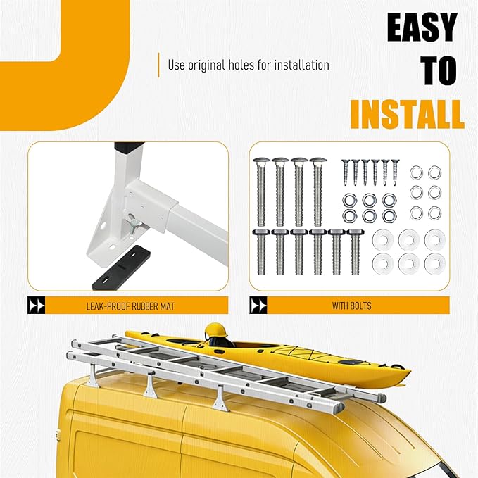 Cargo Van Roof Ladder Rack Fit for 2015-2024 Ford Transit 150 250 350, 54" Heavy Duty Van Ladder Roof Rack 800 Lbs Load Capacity with 3 Crossbars