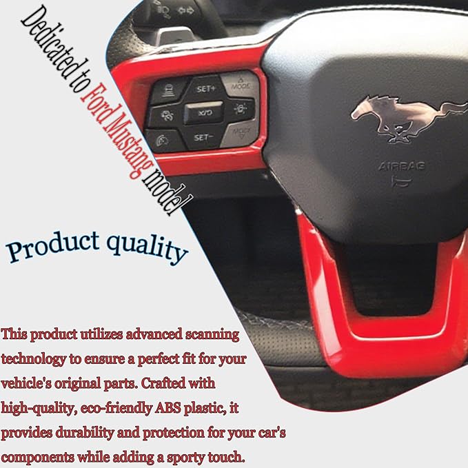 MUXEE Steering Wheel Button Frame,for Ford Mustang 2024 2025 2026 - ABS Wine red Sport Steering Wheel Frame Cover Steering Wheel Button Wrap Accessories