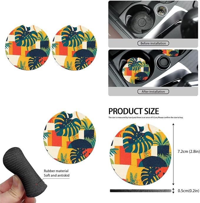 10 Pack Hawaii Monstera Car Seat Covers, Island Tropical Monstera Front Seats Rear Bench Polyester Car Seat Protectors, Modern Colorful Block Universal Cars Interior