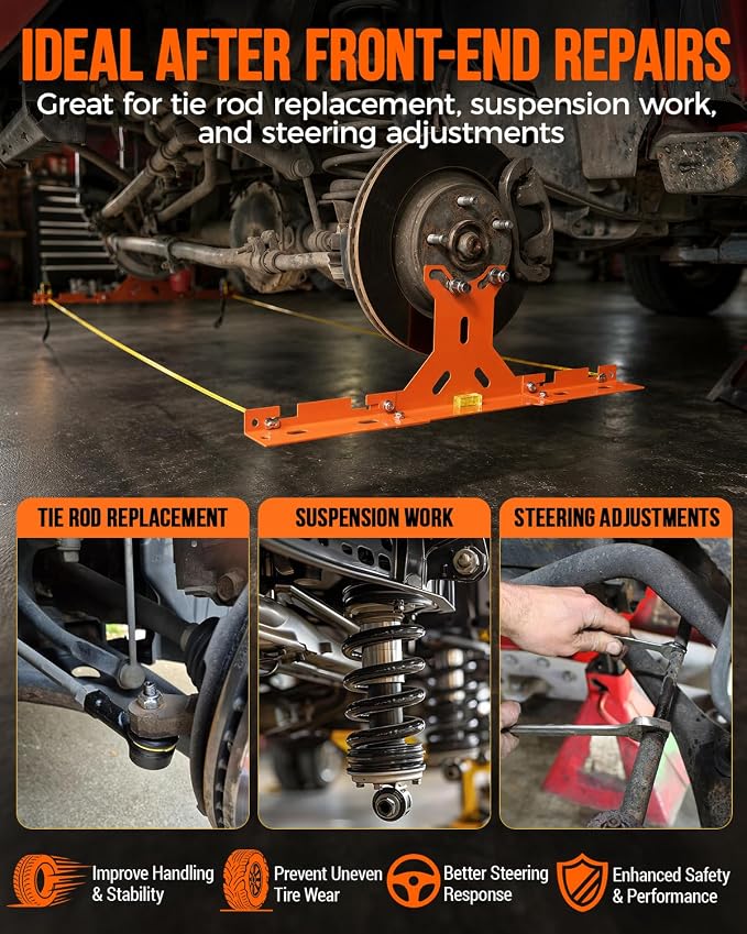 Wheel Toe Alignment Tool Kit for at Home DIY Garage Use, Stainless Steel Toe Plates with Dual Tape Measures, Quick Front-End Toe Check for Automotive Cars Trucks SUVs-Orange (Patent Design)
