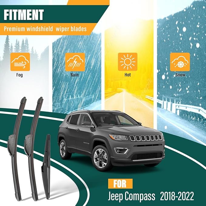 Windshield Wiper Blades Replacement for Jeep Compass 2018 2019 2020 2021 2022, Original Equipment Replacement Front Rear Wiper Blade Set - 24" 18" 10" (Set of 3)
