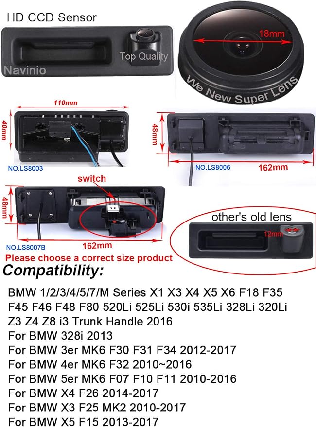 1280x720 Pixels car Back up Camera for BMW 1/2/3/5/7/M Series X1 X3 X4 X5 X6 F18 F35 F45 F46 F48 F80 520Li 525Li 528Li 530Li 535Li 328Li 320Li Z3 328I F30 F31 F34 F35 F32 F07 F11 F26 F25 F15 F10