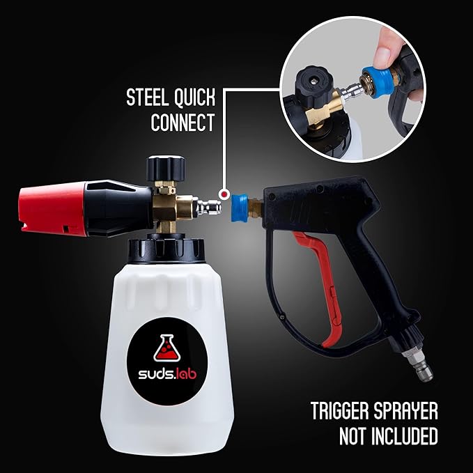 Suds Lab F1 Professional Foam Cannon with 32 Ounce Canister, Adjustable Foam Nozzle, Quick Connect Pressure Washer, Clean Dirt, Car Washing