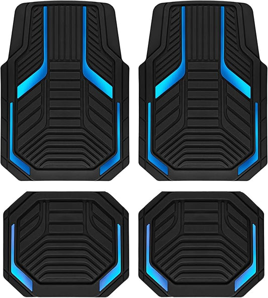 PIC AUTO Heavy Duty Rubber Floor Mats, Blue Aluminum Film Car Mats Set, Front and Rear Car Mats with Anti-Slip Backing, All Weather Protection, Trim-to-Fit for Automotive SUV, Sedan, Van