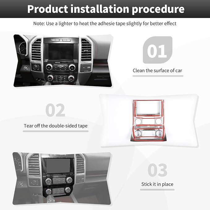 CheroCar Black Wood Grain Central Control Navigation & Emergency Light Control Panel Trim Cover Kit Fit for Ford F150 2015-2020 Hazard Light Switch & GPS Screen Surround Decorative Bezels