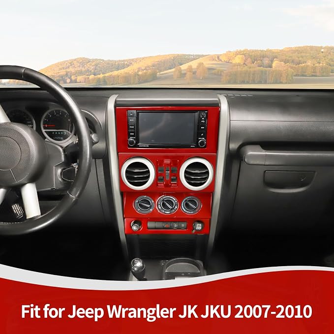 RT-TCZ for Wrangler JK Dashboard Center Console Control Panel Trim Cover Red for Jeep Wrangler JK JKU 2007-2010 Red Interior Accessories 4pcs
