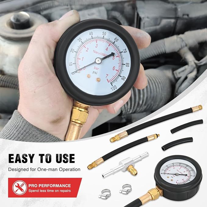 Nilight Fuel Pressure Gauge Tester Kit, 0-100 PSI Fuel Injection Pump Pressure Gauge Petrol Engine Diagnostic Tester for Car Truck Motorcycle SUV ATV RV, 9PCS