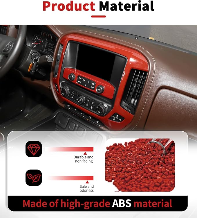 JWWY Interior Trim Kit Compatible with 2014–2017 Chevy Silverado & GMC Sierra, Center Console Dashboard Passenger Side Glove Box & Push Start Button Cover Trim Accessories Red 15pcs