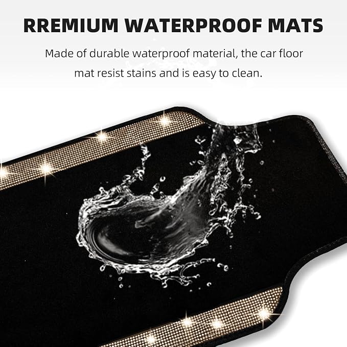 NBTEPEM Bling Car Floor Mats Full Set, Universal Fit Most Cars,SUV, Trucks, 4 pcs Sparkle Glitter Diamond Carpet for Women Girls with Anti-Slip Pad (Champagne Diamond)