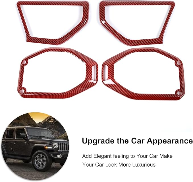 A Pillar Speaker Trim Cover & Roof Speaker Audio Trim Cover Ring Kit Decoration Interior Accessories for Jeep Wrangler JL JLU & Gladiator JT 2018-2022,Red Carbon Fiber