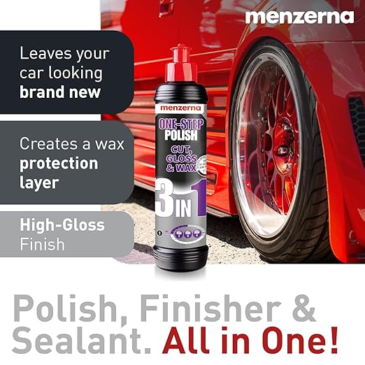 menzerna One-Step Polish 3in1 I Medium Cut Polish with High Gloss Finish & Seal in One I Buffing & Polishing Compound for Car Maintenance I Swirls, Holograms & Scratches I Car Body Repair I 8 fl oz.