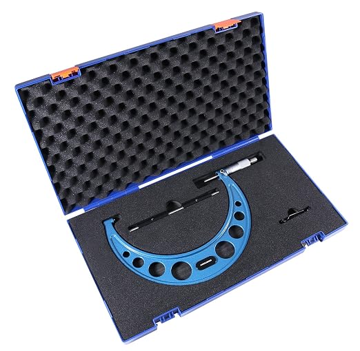 Accusize Industrial Tools Outside Micrometer, 7-8", EG00-0008 | 7-8", Ultra-Precision, Carbide Tipped, M-Type, Resolution 0.0001", Ratchet Friction Thimble, Solid Storage Case