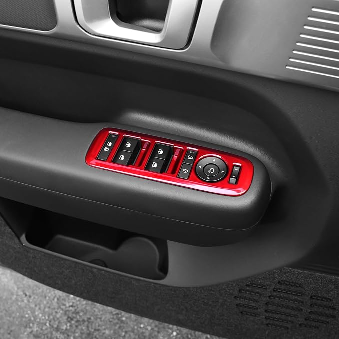 4Pcs Carbon Fiber Style Door Lock Glass Control Button Panel Cover Window Lift Switch Panel Trim Compatible with Hyundai Santa Fe 2024-2026 MX5 Accessories (Glossy Red Style)