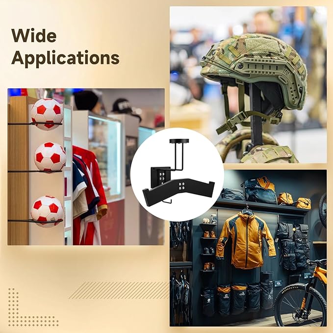 Motorcycle Helmet Holder Wall Mount, Heavy Duty Helmet Rack with Coat Hook, Wooden Base Helmet Hanger, Space-Saving Storage for Motorcycle, Baseball & Football Helmets, Wall Mounted Gear Organizer