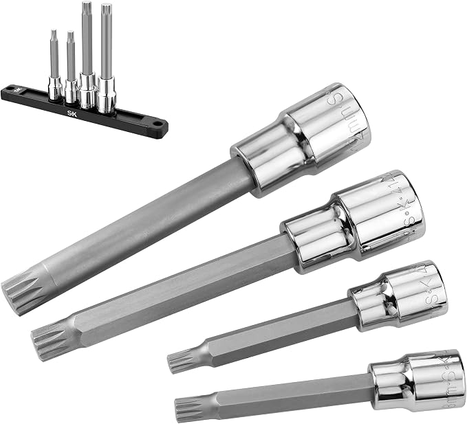 SK Tools USA 3/8" & 1/2" Drive, 4 Piece, Chrome Metric Triple Square Bit Socket Set: 6MM - 12MM | 19704