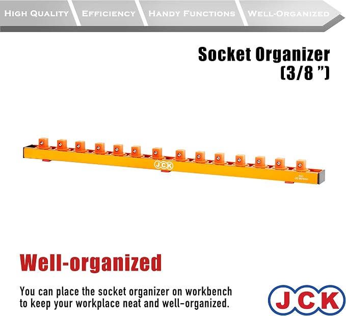 JCK Tool Organizer Professional Quality Aluminum Socket holder, Socket drawer, socket rack, (3/8" x14pcs) Imperial tool Organizer secure storage toolbox,tool trolley