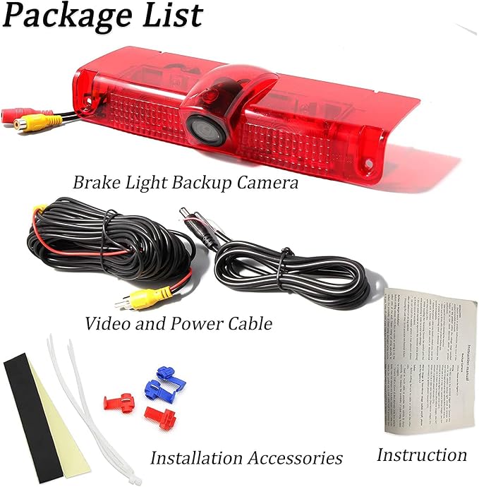 EWAY 3rd Third Brake Light Backup Camera for Chevrolet Express/GMC Savana Explorer Van 1500 2500 3500 2003-2019 Roof Mount Reversing Camera for Cargo Top Rear Brake Light w/ 8 IR Light Night Vision