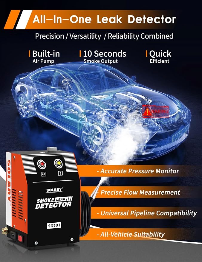 Solary Evap Smoke Machine Leak Tester - 12V DC Vacuum Diagnostic Tester for Pipe System with Built-in Air Pump