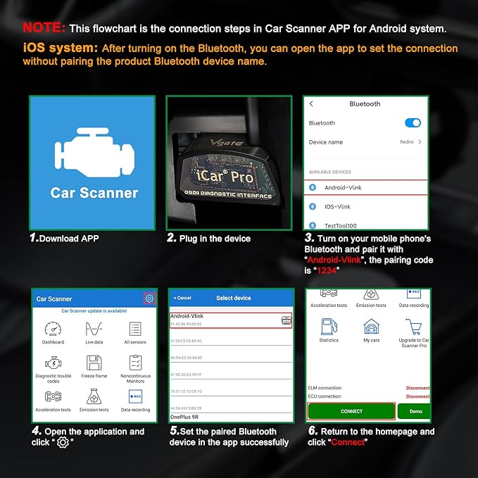 Vgate iCar Pro(BT3.0/ BLE4.0) OBD2 Scanner Bluetooth Code Reader Diagnostic Scan Tool for Android & iOS & Windows Compatible with ELM327 Adapter