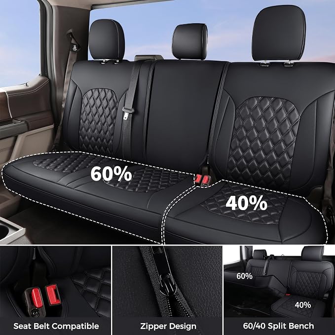 Huidasource Wrangler JK Seat Cover 4 Door, Waterproof Leather Custom Car Seat Cover, Front&Rear Seat Cushion Protector Fit for Jeep Wrangler JK 4-Door Sahara Sport Rubicon 2007-2017(Full Set/Black)