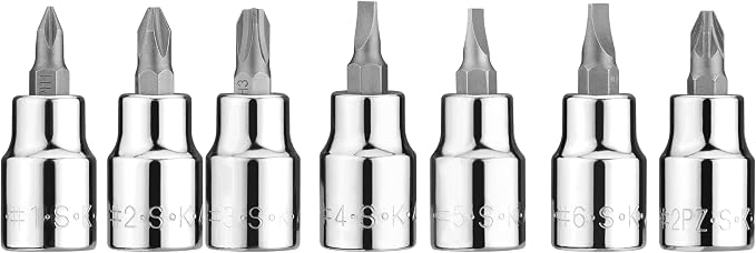 SK Tools USA 3/8" Drive, 7 Piece, Standard Chrome Screwdriver Bit Socket Set | 19737