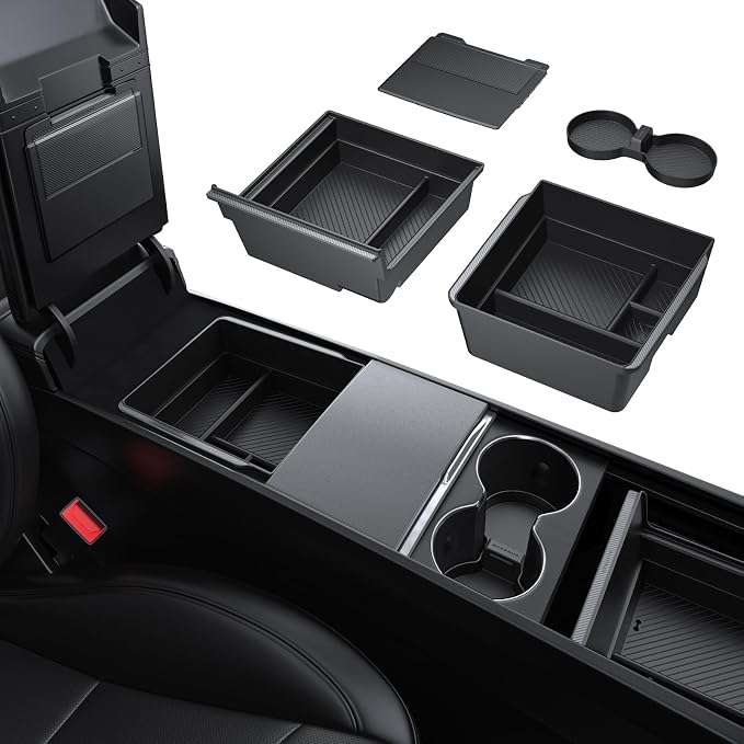BASENOR 2026-2024 Tesla Model 3 Center Console Organizer and Model 3 Trunk Grocery Bag Hook