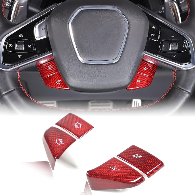 for Corvette C8 8PCS Dry Carbon Fiber Central Control Steering Voice Volume Button Cover kit for 2020-2025 Corvette C8 Center Steering Control Button Trim Cover with Heated Button Interior Sticker